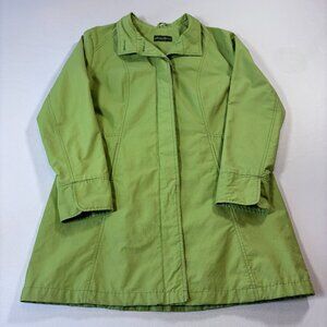 Eddie Bauer Button Up Women Lime Green Trench Coat Jacket SEE MEASUREMENTS